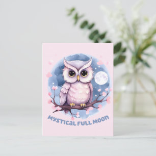 Mystical Full Moon – Pastel Purple Night Sky - Owl Postcard