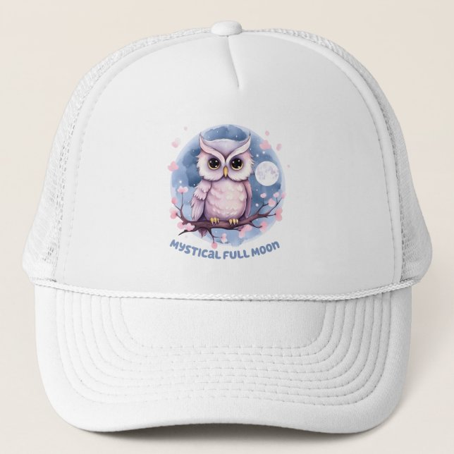Mystical Full Moon – Pastel Purple Night Sky - Owl Trucker Hat (Front)