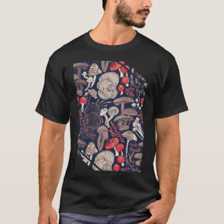 Mystical Fungi  Midnight Blue Background Brown Red T-Shirt