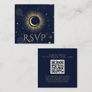 Mystical Galaxy Navy Blue QR Code Wedding RSVP Enclosure Card