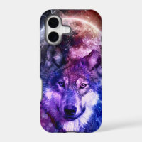 Mystical Galaxy Wolf Face with Full Moon
