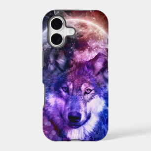 Mystical Galaxy Wolf Face with Full Moon