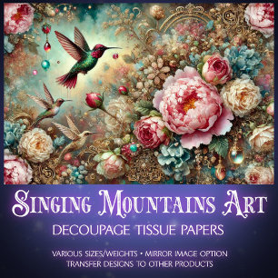 Mystical Garden Hummingbird & Rose Decoupage Tissue Paper