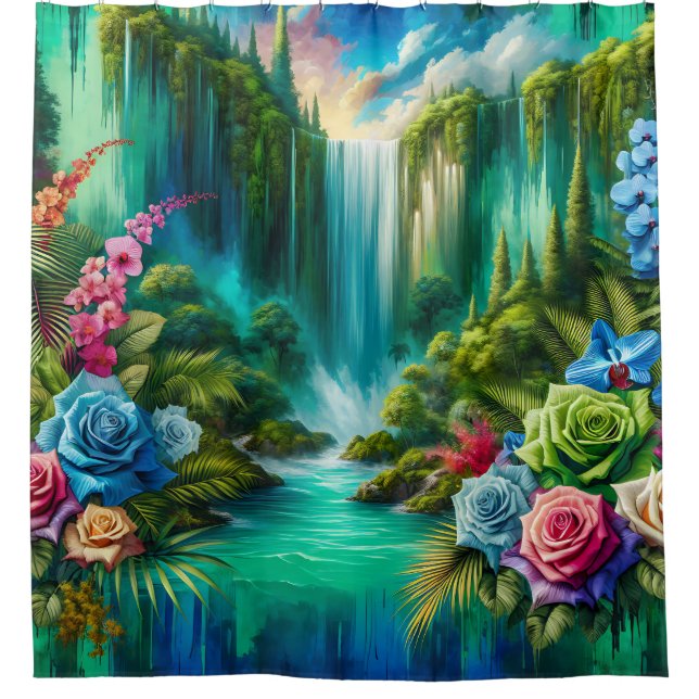 "Mystical Garden Waterfall" Shower Curtain (Front)