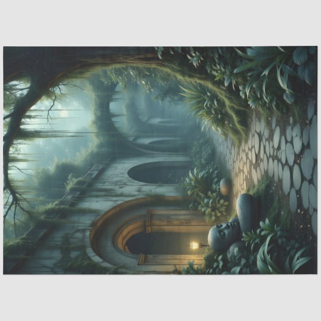 Mystical Garden Well Decoupage paper (Front)