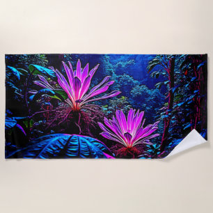 Mystical Glowing Jungle Bloom Design Beach Towel