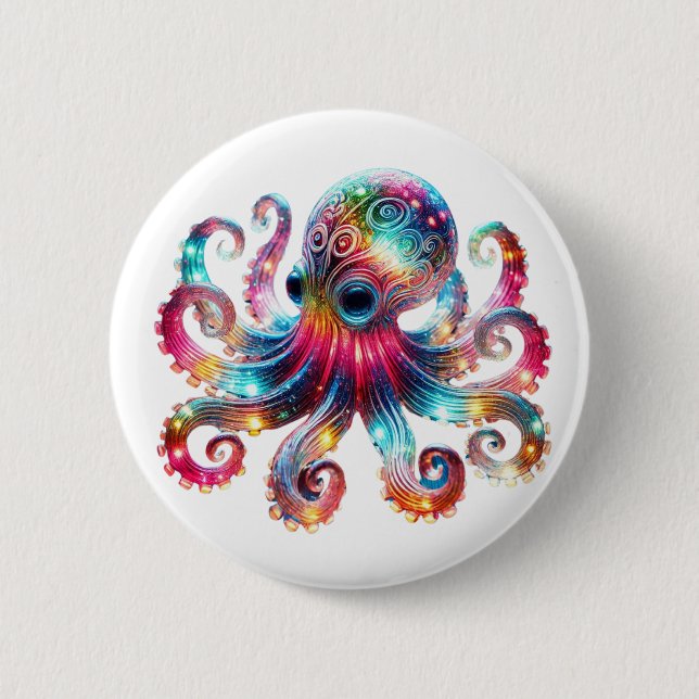 Mystical Glowing Octopus 6 Cm Round Badge (Front)
