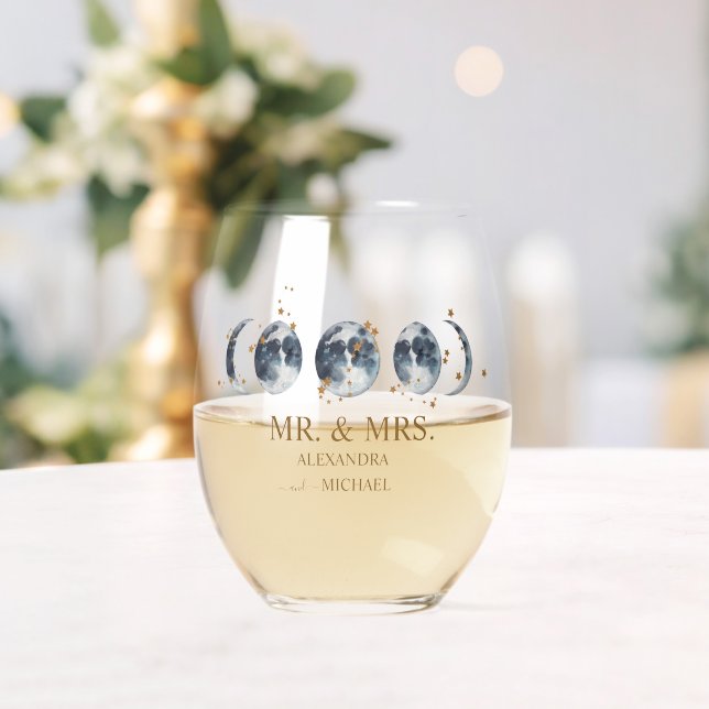 Mystical Gold Celestial Moon Wedding Stemless Wine Glass (Insitu (Wedding))
