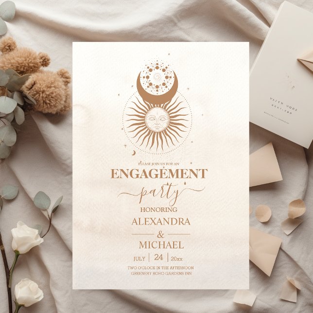 Mystical Gold Celestial Stars Engagement Invitation (Creator Uploaded)