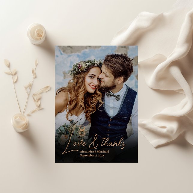 Mystical Gold Celestial Stars Wedding Photo Thank You Card (Creator Uploaded)