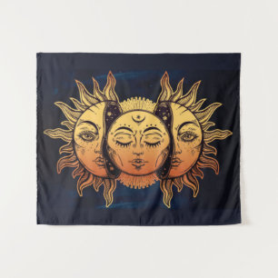 Mystical Gold Foil Luna Sun and Moon Tapestry