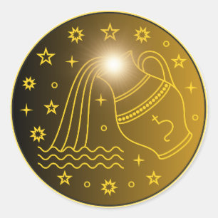 Mystical Golden Zodiac Aquarius Classic Round Sticker