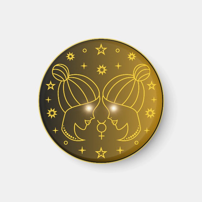 Mystical Golden Zodiac Gemini Magnet (Front)