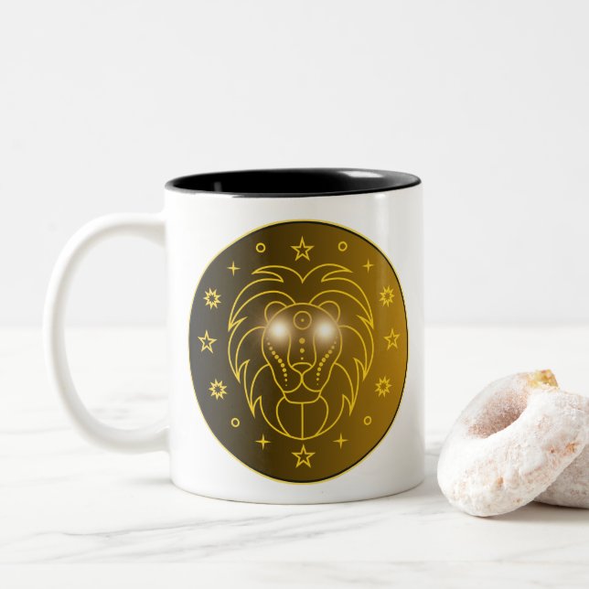 Mystical Golden Zodiac Leo Two-Tone Coffee Mug (With Donut)