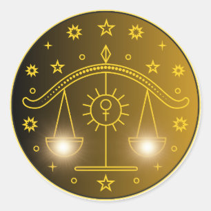Mystical Golden Zodiac Libra Classic Round Sticker