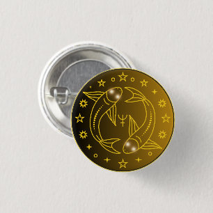 Mystical Golden Zodiac Pisces  3 Cm Round Badge