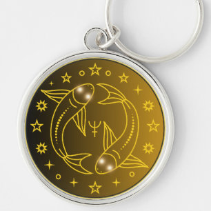Mystical Golden Zodiac Pisces  Key Ring