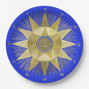 Mystical Golden Zodiac Sunburst Astrology Art Paper Plate
