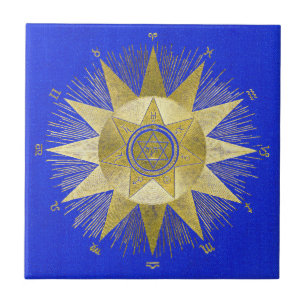 Mystical Golden Zodiac Sunburst Astrology Art Tile