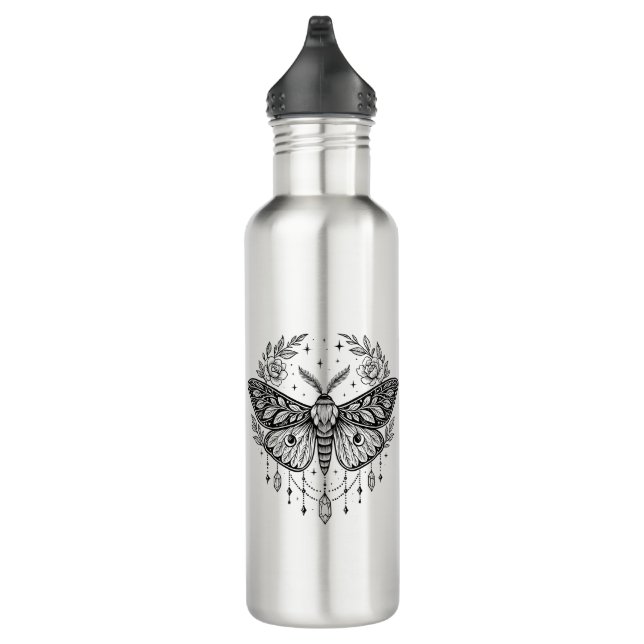 Mystical Gothic Moth Botanical Celestial Line Art  710 Ml Water Bottle (Right)