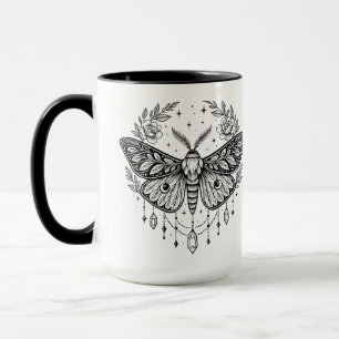 Mystical Gothic Moth Botanical Celestial Line Art  Mug