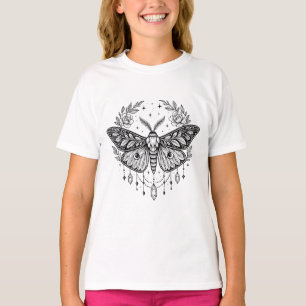 Mystical Gothic Moth Botanical Celestial Line Art  T-Shirt