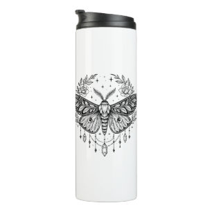 Mystical Gothic Moth Botanical Celestial Line Art  Thermal Tumbler