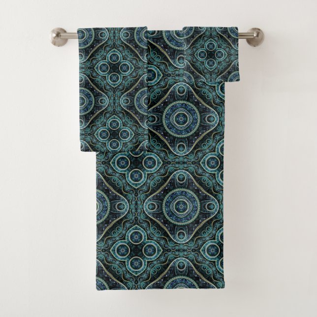 Mystical Grand Royal Julian Fractal Mandala Art  Bath Towel Set (Insitu)