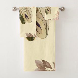Mystical Graphic Artwork, Beige Fae Moth Bath Towel Set