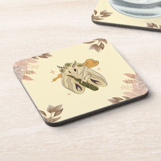 Mystical Graphic Artwork, Beige Fae Moth Coaster (Left Side)