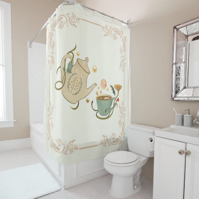 Mystical Graphic Artwork, Beige Tea Time Shower Curtain (In Situ)
