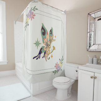 Mystical Graphic Artwork, Green Fae Butterfly Shower Curtain