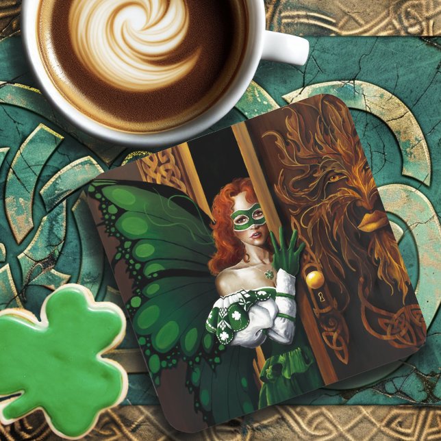 Mystical Green Celtic Fairy Secret Password Irish Coaster (Creator Uploaded)