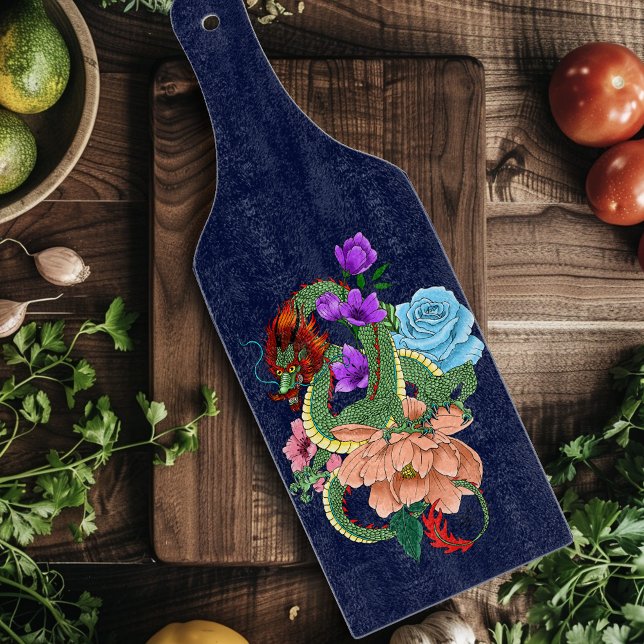 Mystical Green Chinese Dragon Floral Navy Blue Cutting Board (Creator Uploaded)