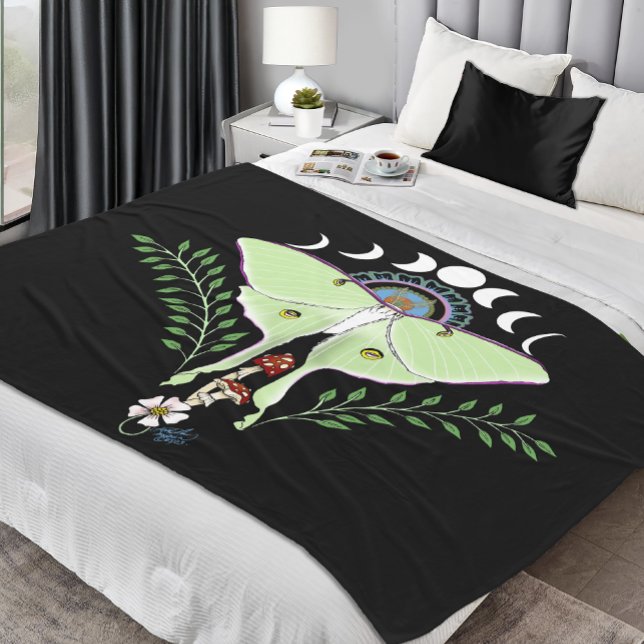 Mystical Green Ethereal Luna Moth Celestial Fleece Blanket (Creator Uploaded)