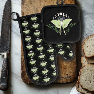 Mystical Green Ethereal Luna Moth Celestial Oven Mitt & Pot Holder Set