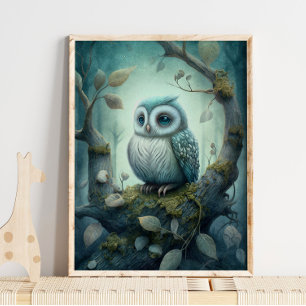 Mystical Green Forest Owl   Owl Print