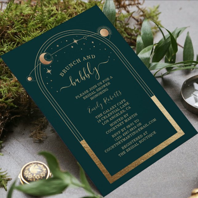 Mystical Green Gold Celestial Bridal Shower Invitation (Creator Uploaded)