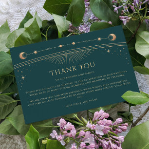 Mystical Green Gold Sun Moon Stars Photo Wedding Thank You Card