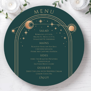 Mystical Green Gold Sun Moon Stars Space Wedding Menu