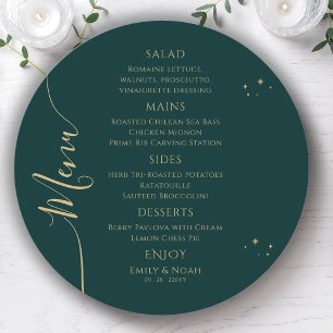 Mystical Green Gold Sun Moon Stars Space Wedding Menu