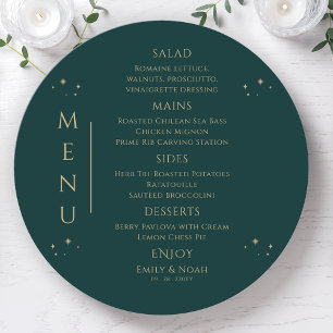 Mystical Green Gold Sun Moon Stars Space Wedding Menu