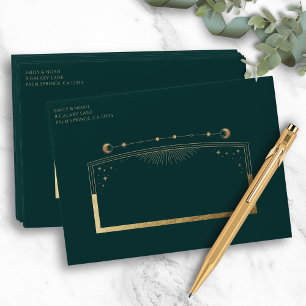 Mystical Green Gold Sun Moon Stars Wedding Envelope