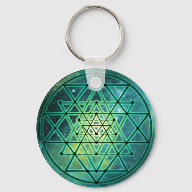 Mystical Green Sri Yantra Key Ring (Front)