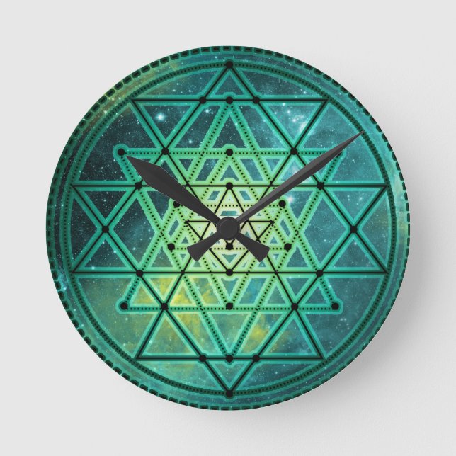 Mystical Green Sri Yantra Round Clock (Front)