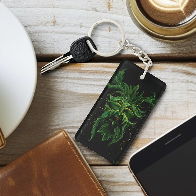 Mystical Greenman Forest Spirit Leaf Face Fantasy Key Ring (Creator Uploaded)