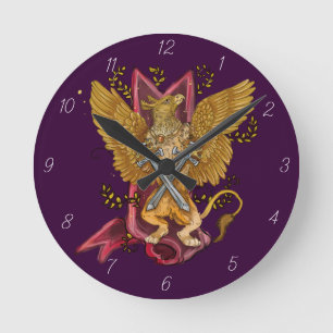 Mystical Gryphon with swords Round Clock