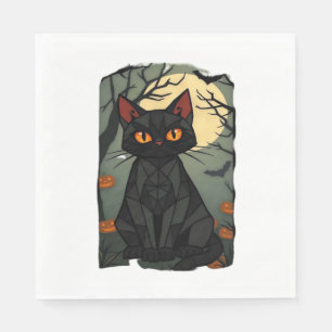 Mystical Halloween Black Cat Art - Spooky Feline w Napkin