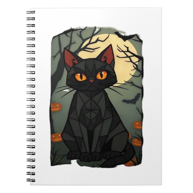 Mystical Halloween Black Cat Art - Spooky Feline w Notebook (Front)