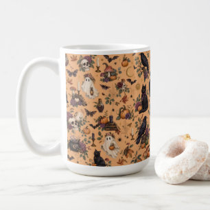 Mystical Halloween Night with Black Cats and Raven Coffee Mug